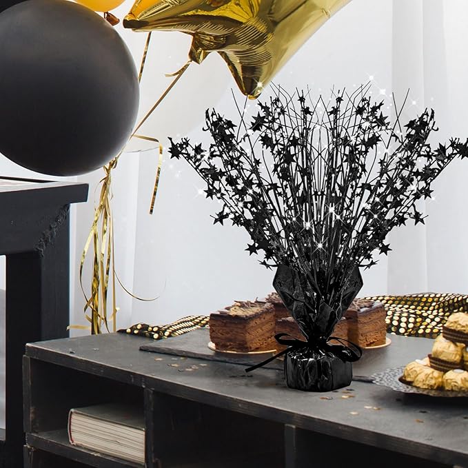 Crowye 18 Pcs Foil Spray Centerpiece Valentine's Day Table Decoration Winter Party Star Burst Metallic Table Centerpieces for Party Birthday Season Holiday(Black)