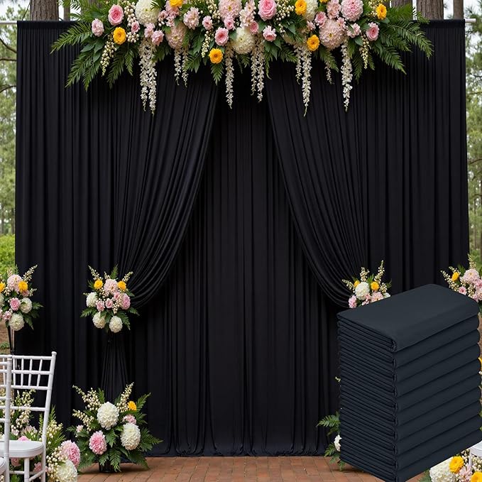 50ft x 15ft Black Wrinkle Free Backdrop Curtains for Parties,Silky Polyester Fabric Wedding Ceiling Drapes-10 Panels 15ft Photo Back Drop Drapes for Baby Shower Photography Stage Background Cloth