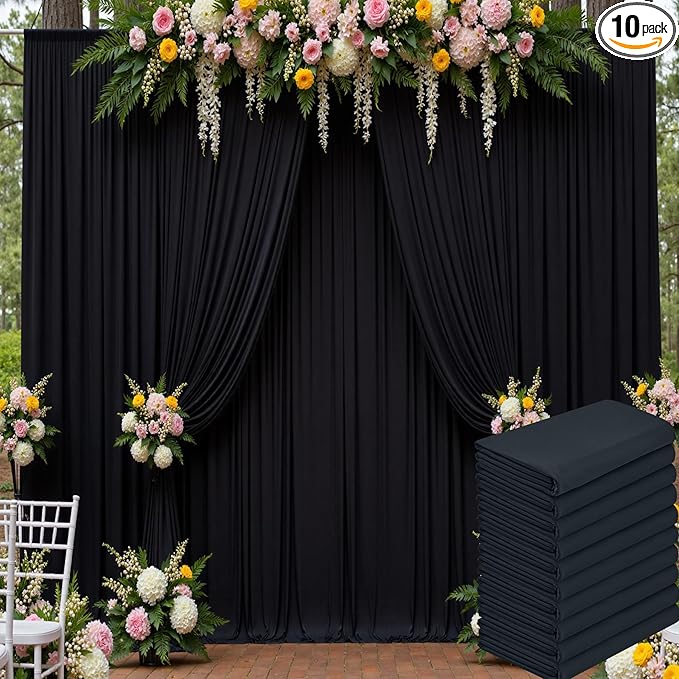 50ft x 15ft Black Wrinkle Free Backdrop Curtains for Parties,Silky Polyester Fabric Wedding Ceiling Drapes-10 Panels 15ft Photo Back Drop Drapes for Baby Shower Photography Stage Background Cloth