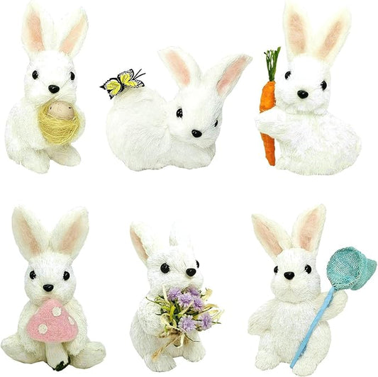 naturevibe Sisal Easter Bunny Decor,Set of 6 White Baby Bunnies for Easter Decorations or Seasonal Parties,Cute Rabbit Figurines as Decorative Farm Animals for Spring Decor