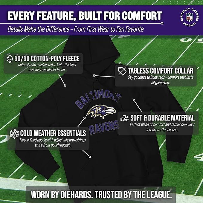 Team Fan Apparel NFL Adult Gameday Hooded Sweatshirt - Poly Fleece Cotton Blend - Stay Warm and Represent Your Team in Style