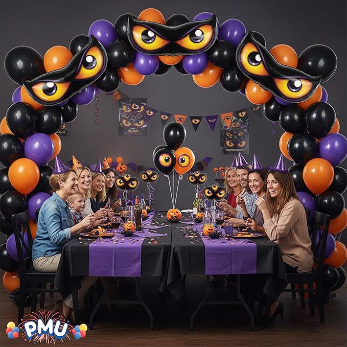PMU 10 Pc Halloween Party Decoration Accessory 40 Inch Spooky Eyes Design Mylar-Foil Balloon