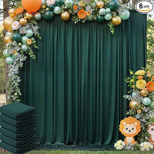 30ft x 8ft Wrinkle Free Hunter Green Backdrop Curtain for Jungle Parties, 6 Panels 5×8ft Soft Silky Green Polyester Photo Backdrop Drapes for Wedding Birthday Photography Christmas Background Cloth