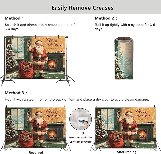YongFoto Retro Merry Christmas Backdrop 12x8ft Santa's Home Christmas Tree Fireplace Photography Background Happy New Year Xmas Eve Family Party Banner Room Decor Photoshoot Wallpaper Photo Booth