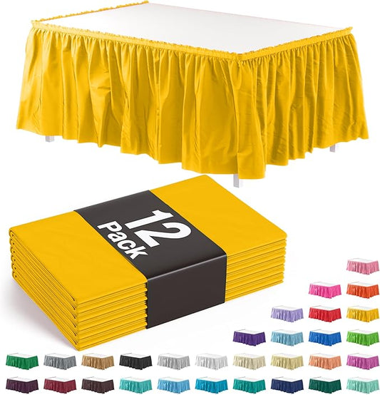 Exquisite Ruffle Table Skirt Yellow 12 Pack 14 Ft Long for Rectangle 6ft Plus or Round Tables With Adhesive Strip for Gender Reveal Decor & Happy Birthday Parties