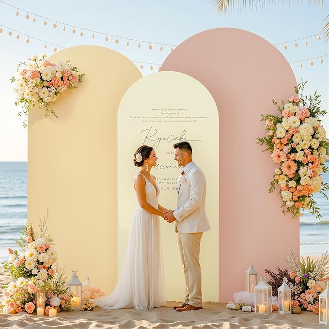Ivory Arch Backdrop Cover 3 Set-4FT, 5FT, 6FT Spandex Fitted Wedding Arch Stand Covers for Baby Shower Birthday Party Bridal Shower Wedding Photo Balloon Arch Stand Background Decorations