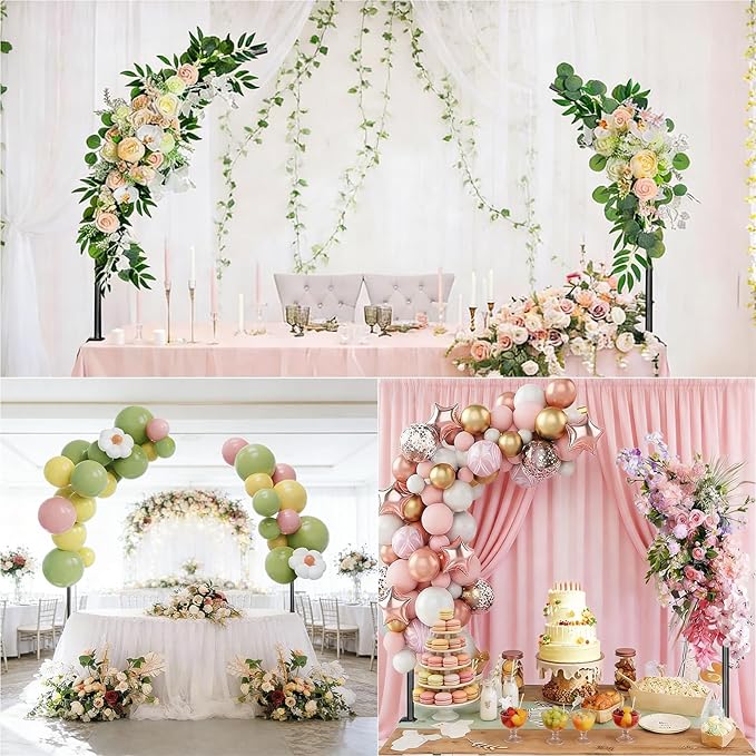 Metal Balloon Arch Kit for Tabletop, 5.3Ft & 4.7Ft Over The Table Rod Stand with Clamps and Flower Half Arch Balloon Stand for Garden Wedding, Party, Birthday, Baby Shower, Decorations Black