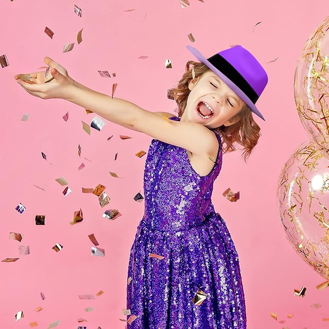 48 Pieces Neon Mafia Style Party Hats - Bright Dress Hats for Gangster Music Disco Birthday, Photo Booth Props and Favors