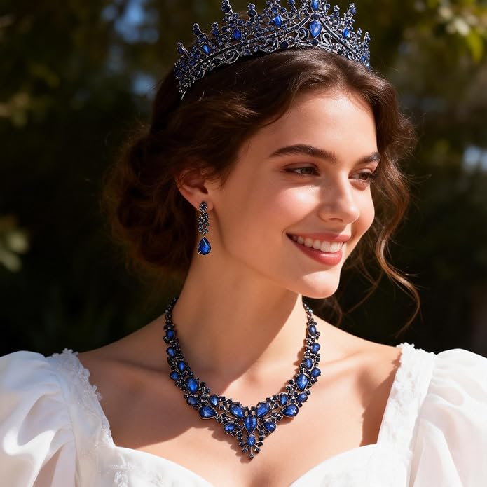 Kamirola Tiaras and Crowns for Women,Tiaras Earrings Necklace, Crystal Bridal Jewelry Set（TR83