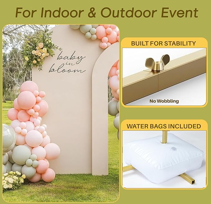 2PK (7.2 & 6 FT Wedding Arch Backdrop Stand and Cover Set | Metal Backdrop Arch, Balloon Stand, Water Bags | Party, Bridal Show, Birthday, Baby Shower Decorations (White Cover, 2 Pack)
