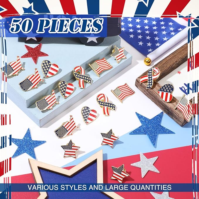 Inbagi American Flag Lapel Pin Set - USA Waving Flag-Themed Pins for Independence Day, 4th of July, Memorial Day, Veteran & (100 Pcs)
