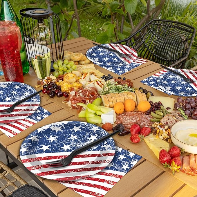 50 Guests Patriotic Party Plates and Napkins Tableware Set 4th of July American Flag Birthday Party Supplies Independence Day Dinnerware Favors Veterans Day Memorial Day Decorations for Kid Boys Girls