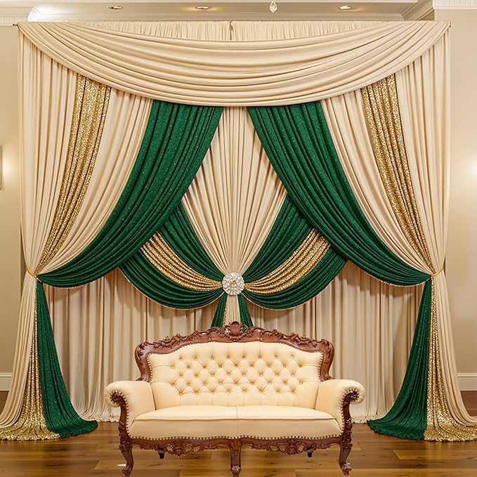 30ft x 8ft Wrinkle Free Beige Backdrop Curtains for Parties Weddings, 6 Panels 5×8ft Soft Silk Polyester Photo Backdrop Drapes for Birthday Baby Shower Baptism Photo Photography Background Cloth
