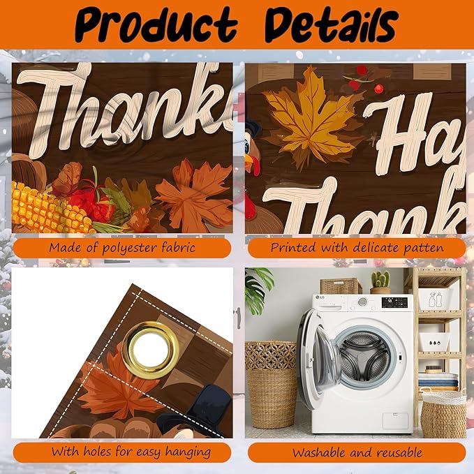ANNA QUEEN Happy Thanksgiving Garage Door Banner 6 x 13FT, Cornucopia and Pumpkins on Woodgrain, Fall Outdoor Garage Decoration for Parties Home Rustic Decor