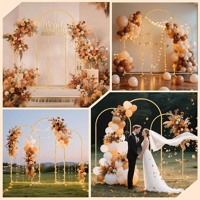 Metal Arch Backdrop Stand Set of 3(6 ft, 5 ft, 4 ft) Party Arch Stands for Wedding, Birthday, Baby Shower, Bridal Shower, Balloon Arched Frame for Garden Decor, Gold Floral Arches,Valentines Day