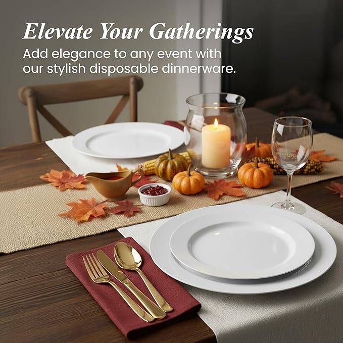 Aya's 120 Pack White Plastic Plates for Party - Round, Heavy Duty, Disposable Plate Set, 60 Each of 10" Dinner and 7.5" Salad Dessert Plates - Ideal for Weddings, Holidays, and Special Events