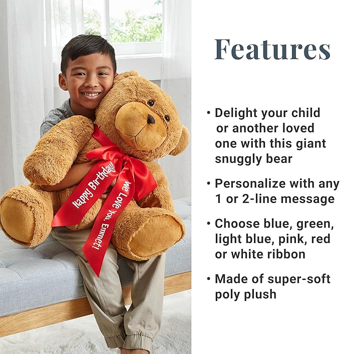 Let's Make Memories Personalized Teddy Bear - 27" Tall Plush Stuffed Animal for Her Him Kids - Valentines Day - Birthday - Love - Custom Message or Names - Bear with Red Satin Ribbon - Oversized