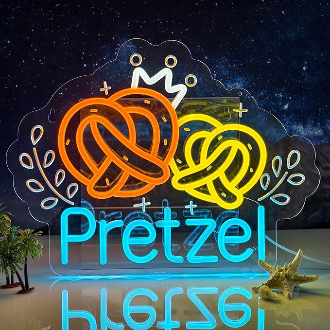 Pretzel Neon Sign, Neon Lights Hanging Wall Art Decoration for Bakery Café German Restaurant Snack Bar Pastry Shop Home Decor, USB Powered Ultra Bright Dimmable, 16.14×12.2inches