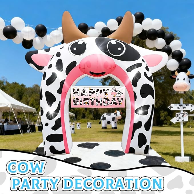 12FT Inflatable Cow Arch Outdoor Decorations Giant Cow Inflatables with Built-in 5 LED Lights Farm Animals Blow Up Garden Yard Lawn Decor for Baby Shower Cow Easter Valentines Day Birthday Party