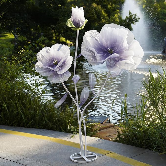 Giant Artificial Flower Decor,Oversized Gradient Organza Flower with Bendable Stem,DIY Shape Fake Flower Sculpture with Heavy Base for Wedding,Event,Party & Photo Backdrop,Store Display(purple)