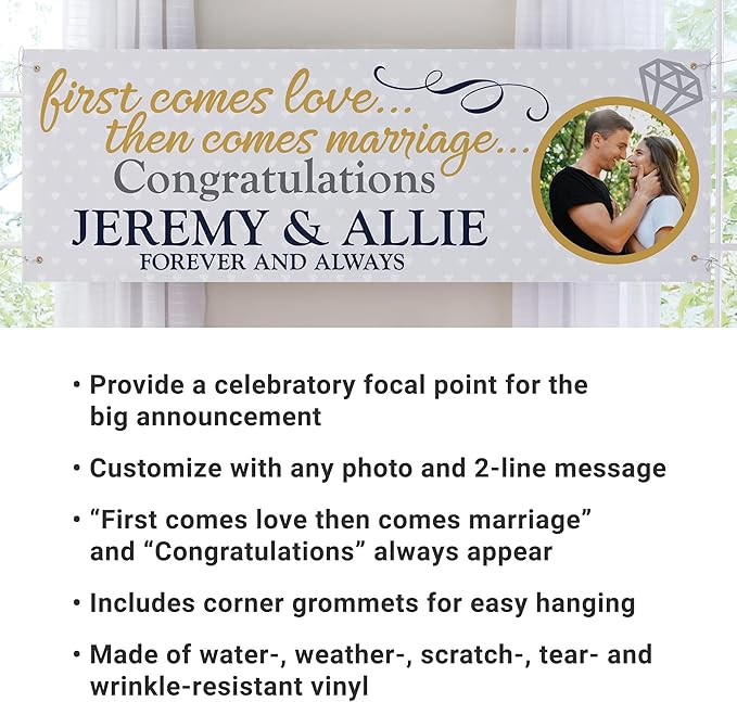 Let's Make Memories Personalized Engagement Banner - Customized Photo Banner - Engagement Party Décor - Indoor/Outdoor Vinyl - We're Engaged - 8 ft