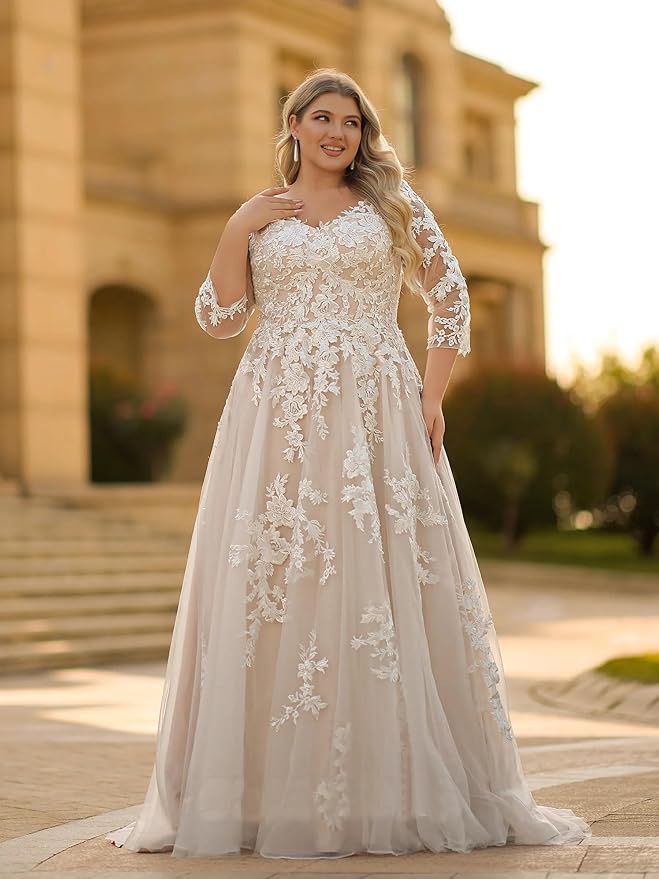 Plus Size Wedding Dresses for Bride Long Sleeve Wedding Bridal Gowns with Lace Appliques Off Shoulder Bride Dress