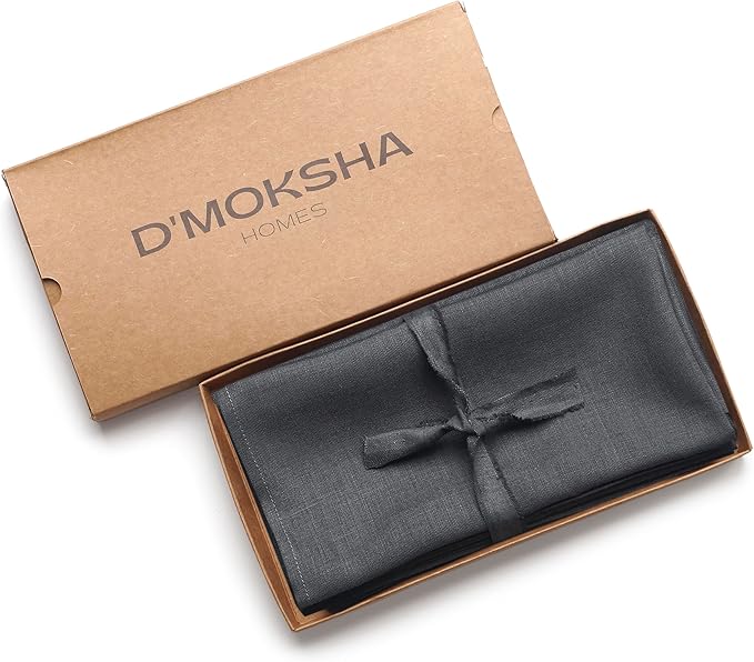 D'Moksha Homes Charcoal Grey Linen Napkins 18 x 18 Inch - 100% Pure Linen Cloth Washable Dinner Napkins Set of 8 for Spring, Easter