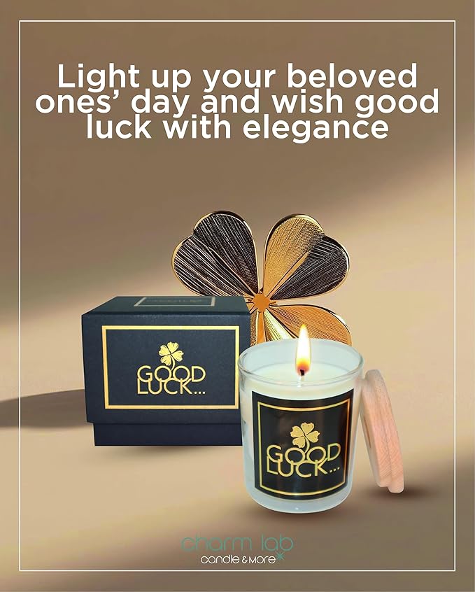 CharmLab Candle – Good Luck Scented Candle, 12 oz Glass Jar with Wooden Lid, Wood & Spice Sandal Bio Wax, Up to 40 Hours Burn, Luxury Gift Box, Elegant Home Decor Candle
