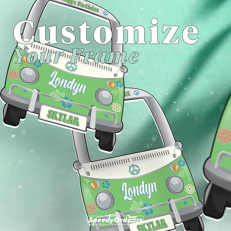 Hippie Bus Photo Booth Frame - Personalized Hippie Van Cutout - Selfie Frame Bus Photo Prop - Custom Hippie Van Photo Prop - Groovy Birthday Party Decorations