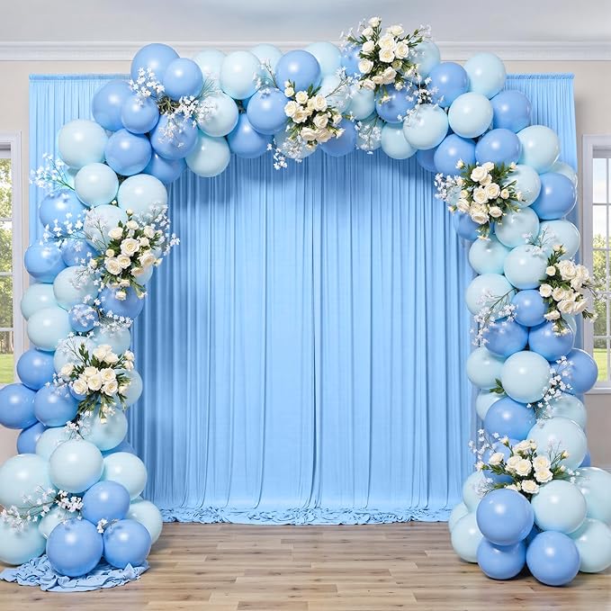 10 ft x 10 ft Wrinkle Free Baby Blue Backdrop Curtains for Baby Shower Parties, Polyester Light Blue Photo Backdrop Drapes for Birthday Wedding Party Gender Reveal Photography