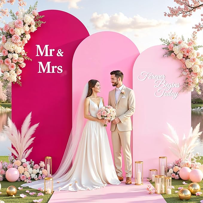 Pink Arch Backdrop Covers Set of 3-7.2FT, 6.6FT, 6FT Pink Spandex Wedding Arch Covers for Baby Shower Girls Birthday Party Wedding Ceremony Banquet Photo Balloon Arch Stand Cover Background Decoration