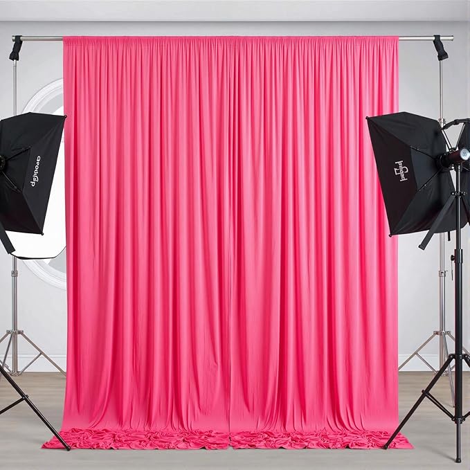 10 ft x 10 ft Wrinkle Free Hot Pink Backdrop Curtains for Parties, Polyester Fuchsia Photo Backdrop Drapes for Wedding Birthday Party Baby Shower,5ft x 10ft,2 Panels