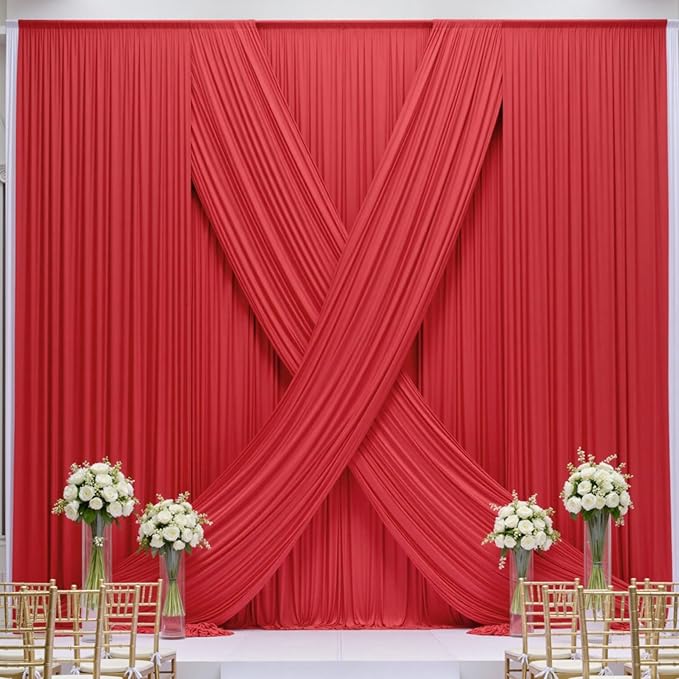 10ft x 15ft Red Wrinkle Free Backdrop Curtains for Parties,Silky Polyester Fabric Wedding Ceiling Drapes, 2 Panels 15ft Photo Back Drop Drapes for Baby Shower Photography Stage Background Cloth