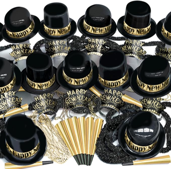 Crown Display New Years Party Favors 2026 200 Person Gold Showboat Top Hats Tiaras Horns Noise Makers New Year Eve Hats Happy New Year Hats Decorations 2026 New Years Eve Party Favors