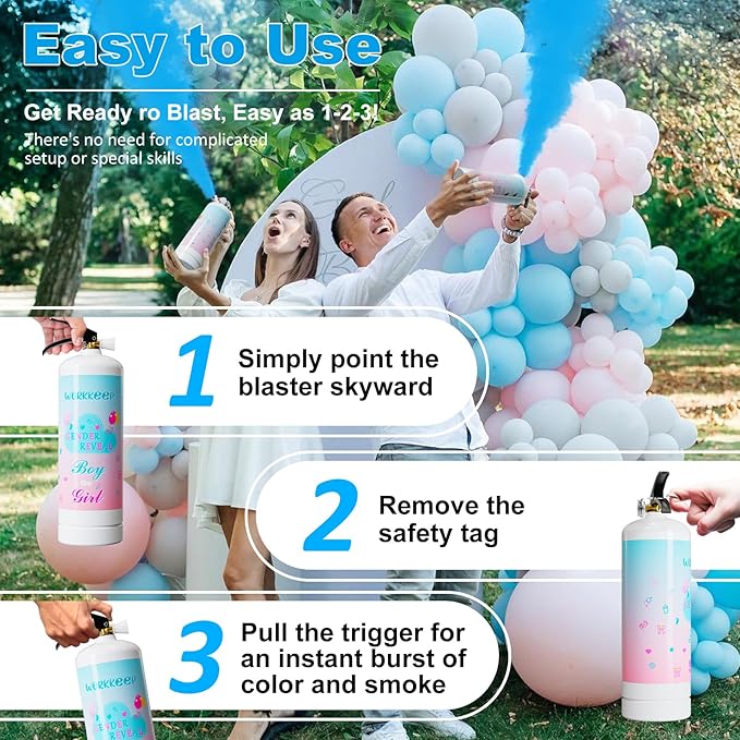 Giant Gender Reveal Fire Extinguisher: 2 Packs Gender Reveal Ideas Only for Baby Boy with 100% Biodegragable for Gender Reveal Decorations - 20+ Feet (Blue)