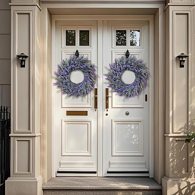 26'' Large Eucalyptus and Lavender Wreath for Front Door, Porch, Window- Artificial Eucalyptus Leaves with Lavender Wreath for Home, Farmhouse Wall Decor- Spring, Summer, Fall, All Seasons (Purple)