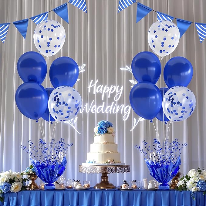 4 Set Royal Blue Table Balloons Foil Spray Centerpiece with Royal Blue and Confetti Balloons Stand Kit for Birthday Party Girls Baby Shower Wedding Bridal Shower Prom Graduation Table Decorations