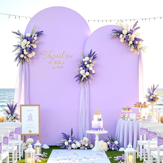 Beige and Lavender Photo Arch Backdrop Cover Set of 2 Spandex 7.2ft and 6ft Arch Covers Stretchy Backdrop Baby Shower Arch Stand Covers for Girls Birthday Party Wedding Banquet Background