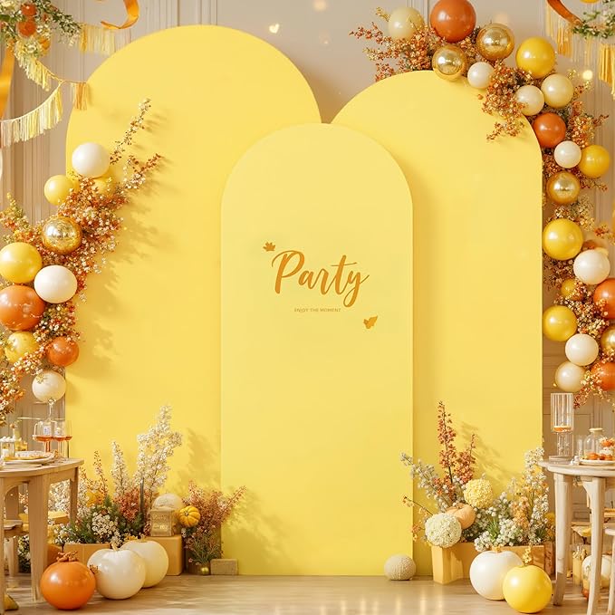 Yellow Arch Covers 3 Set - 4FT, 5FT, 6FT Arch Backdrop Cover Spandex Fitted Wedding Arch Stand Covers Stretchy Backdrop for Bridal Shower Baby Shower Birthday Party Banquet Photo Background