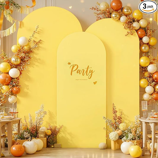 Yellow Arch Covers 3 Set - 6.6FT, 7.2FT, 8FT Arch Backdrop Cover Spandex Fitted Wedding Arch Stand Covers Stretchy Backdrop for Bridal Shower Baby Shower Birthday Party Banquet Photo Background