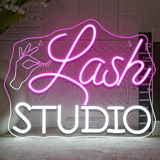Lash Studio Neon Sign Eyelashes Room Neon Signs For Wall Decor Dimmable Led Light Spa Beauty Makeup Salon Studio Barber Shops Decoration Lash Tech Gifts Usb Powered 14.6" X 7.5"