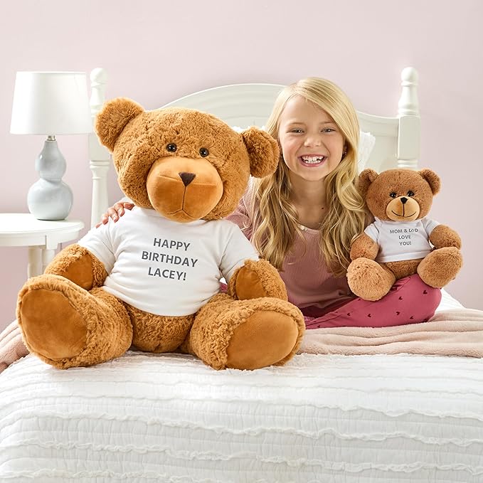 Let's Make Memories Personalized Teddy Bear Gram - Plush Stuffed Animal with Custom Tshirt - Birthday, Valentines Day - Create Your Own Message T-Shirt Bear - Oversized