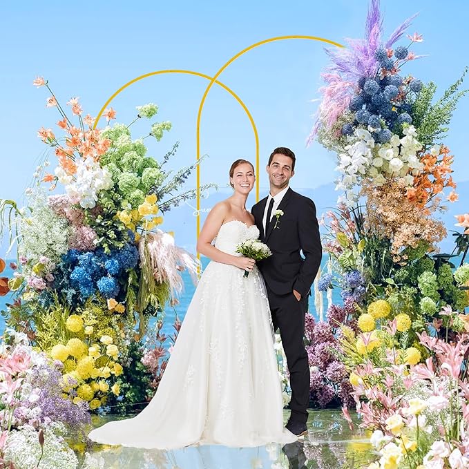 Putros Wedding Arch Stand Gold Metal Arch Stand Set of 2 (7.2FT/6.6FT) Chiara Arched Frame for Birthday Party Baby Shower Ceremony Decoration