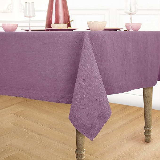 Solino Home Linen Tablecloth 60 x 90 Inch - 100% Pure Linen Mulberry Table Cloth for Rectangle Tables - Fete, Machine Washable Tablecloth for Valentines, Spring, Easter
