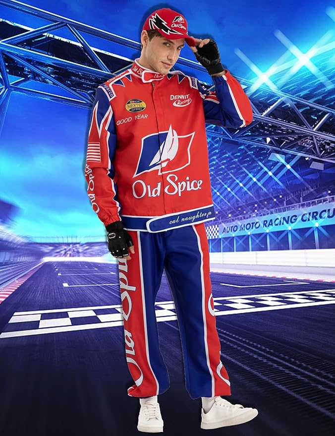 Race Car Driver Costume Jumpsuit Racing Suit Outfit Jacket Halloween Adult Men Women