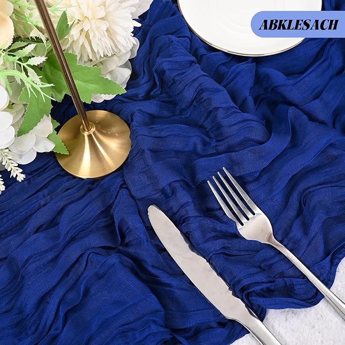 24 Pack Royal Blue Cheesecloth Table Runner 120 inch Fall Thanksgiving Boho Rustic Gauze Farmhouse 10FT Cheese Cloth Runner for Baby Shower Wedding Party Holiday Home Decor