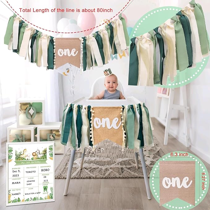 Wild One Birthday Decorations,Jungle Safari Animal Theme First Birthday Decorations Baby Shower Party Supplies for Boy Girl Photo Banner, Balloon Box, Balloons Garland, High Chair Banner, Backdrop