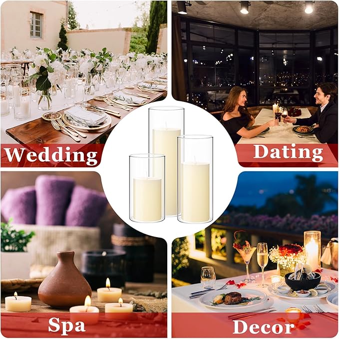 Shihanee Set of 36 Pillar Candles and Glass Cylinder Vases Clear Cylinder Holders for Slim Pillar Candles Wedding Centerpieces(2.6'' X 4.7'', 5.9'', 7.9'',Ivory White)