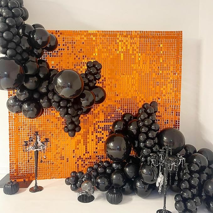 COKAOBE Orange Shimmer Wall Backdrop, 24PCS Square Sequin Shimmer Backdrop Panel, Photo Backdrops for Birthday, Anniversary, Wedding, Halloween, Graduation & Bachelorette Party Decoration