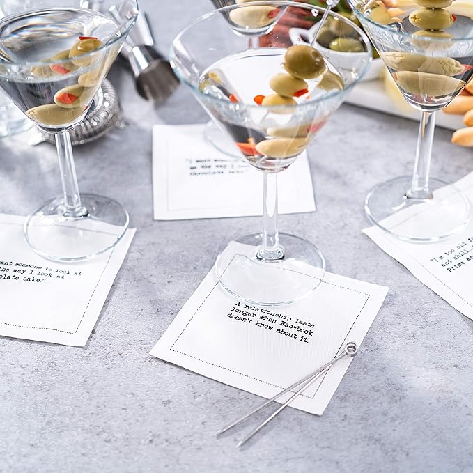 Five Star Funny Realationship Quotes | White Cotton Cocktail Napkins | 50 Luxury Disposable Beverage Napkins with Witty Bar Quotes | Drink Napkins for Parties, Bars, Weddings & Game Nights